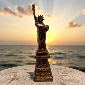 Vintage 1990's Statue of Liberty Figurine Ceramic Copper Metallic 9" Souvenir